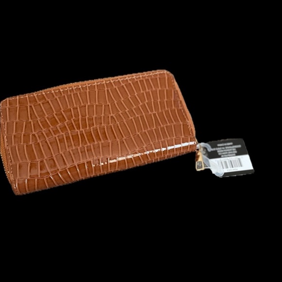 None Handbags - Brown Croc Embossed Zip Around Wallet NWT